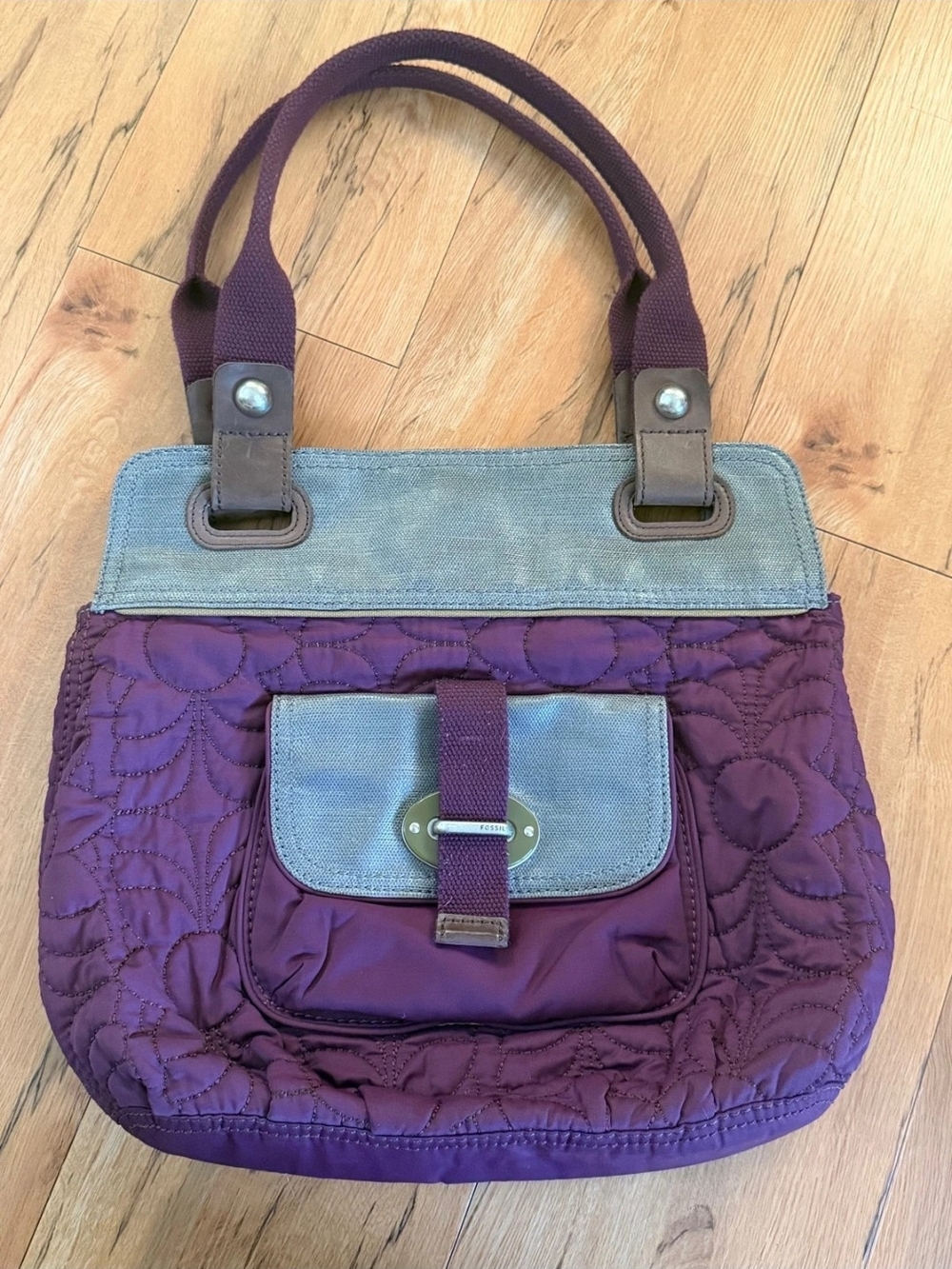 Fossil Keyper Quilted Purple Canvas-Trim Tote Bag
